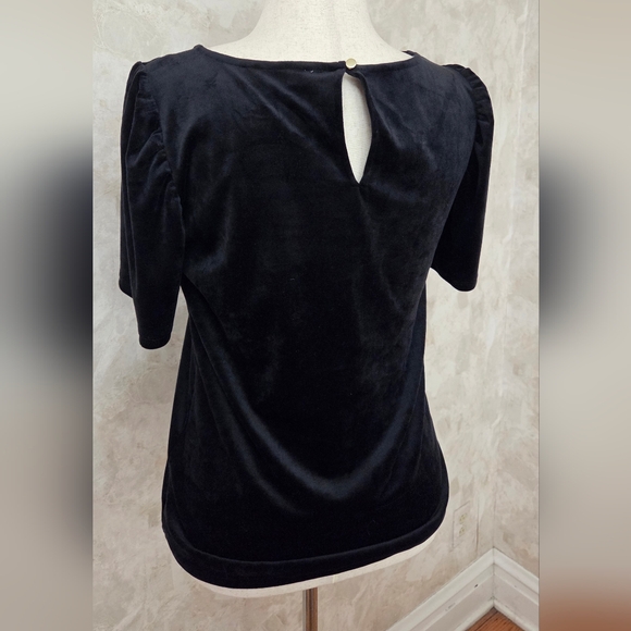 LOFT Black Velvet Puff Sleeve Top Medium - Picture 7 of 9